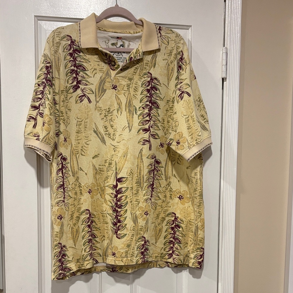 The Skins Game Men's Yellow Botanical Polo Shirt.  Size XL